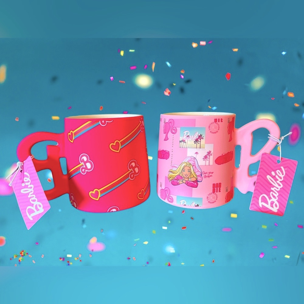 Barbie by Mattel NWT Qty 2 Barbie 21 Ounce Classic Soft Touch Pink Ceramic Mugs